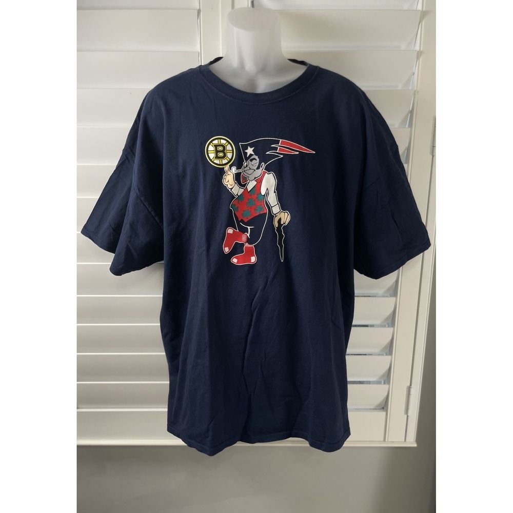 BOSTON SPORTS TEAMS TEE SHIRT Top NAVY‎ Bruins Red Sox Patriots Size 3XL